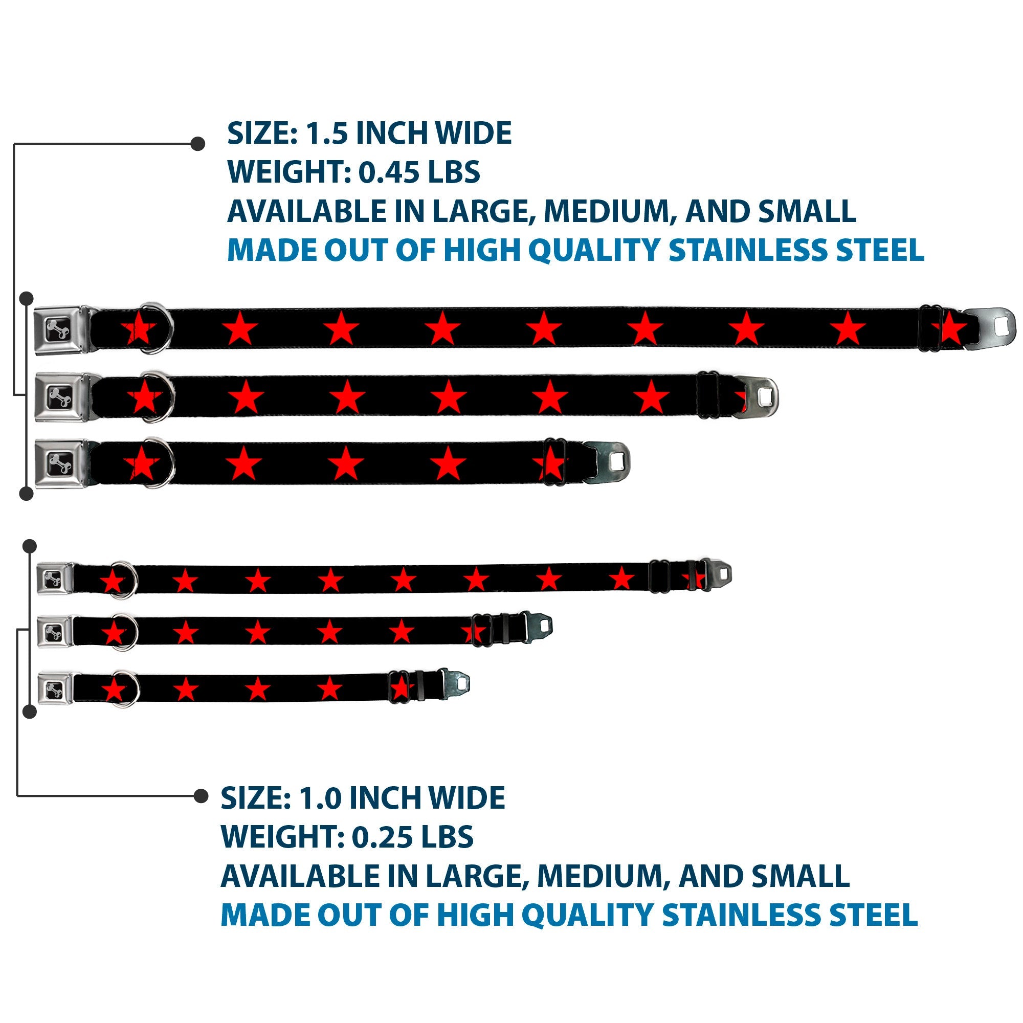 Dog Bone Seatbelt Buckle Collar - Star Black/Red