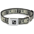Load image into Gallery viewer, Dog Bone Seatbelt Buckle Collar - 100 Dollar Bills

