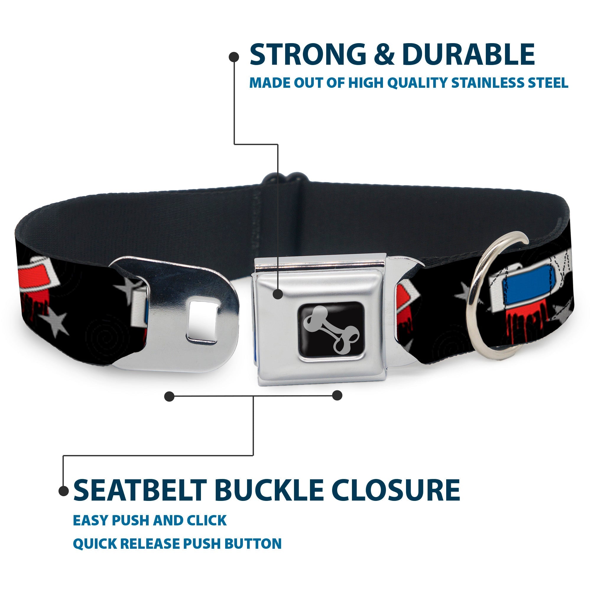 Dog Bone Seatbelt Buckle Collar - 3-D Glasses Dripping w/Stars
