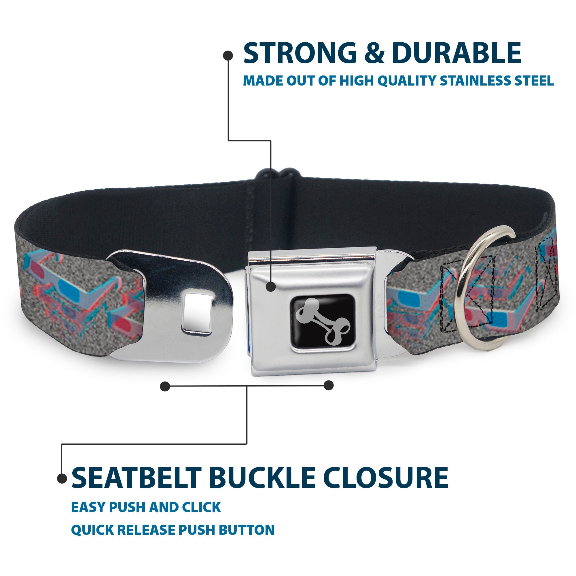 Dog Bone Seatbelt Buckle Collar - 3-D Glasses w/TV Noise