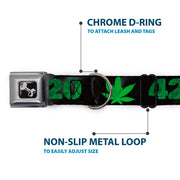 Buckle-Down Seatbelt Buckle Dog Collar - 420/Pot Leaf Black/Smoke/Green