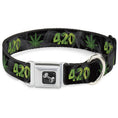 Load image into Gallery viewer, Buckle-Down Seatbelt Buckle Dog Collar - 420/Pot Leaf Black/Smoke/Green
