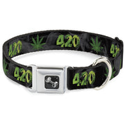 Buckle-Down Seatbelt Buckle Dog Collar - 420/Pot Leaf Black/Smoke/Green