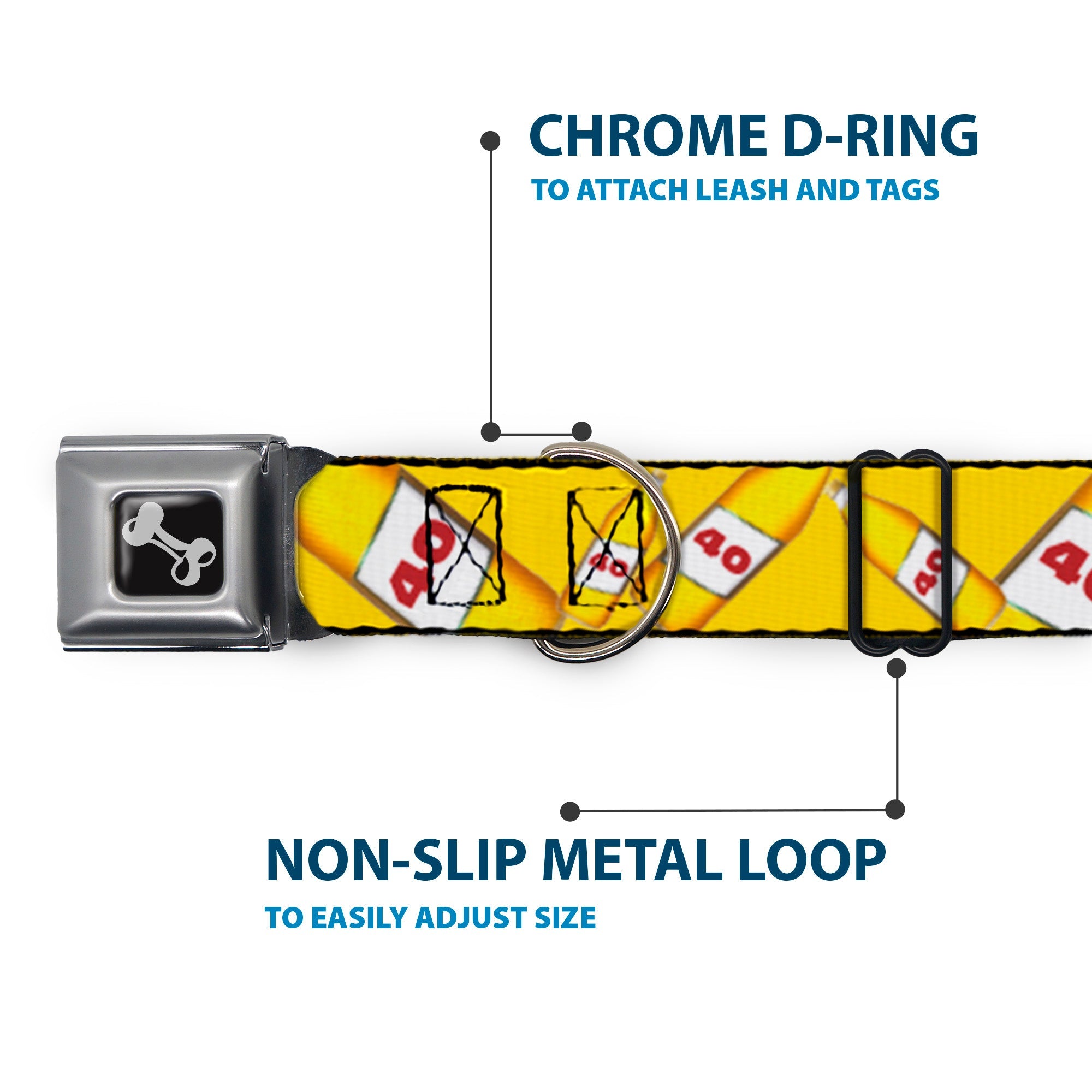 Buckle-Down Seatbelt Buckle Dog Collar - 40 Oz. Beer Bottles Yellow