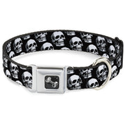 Dog Bone Seatbelt Buckle Collar - 3-D Skulls Repeat Black/Grays/White