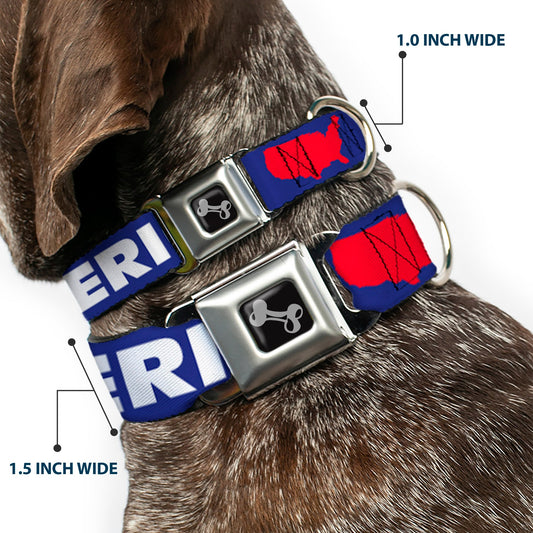 Dog Bone Seatbelt Buckle Collar - 'MERICA/USA Silhouette Blue/White/Red