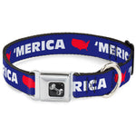 Dog Bone Seatbelt Buckle Collar - 'MERICA/USA Silhouette Blue/White/Red