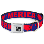 Dog Bone Seatbelt Buckle Collar - 'MERICA/USA Silhouette Blue/Red