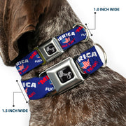 Dog Bone Seatbelt Buckle Collar - 'MERICA FUCK YEAH!/USA Silhouette Blue/White/Red/US Flag