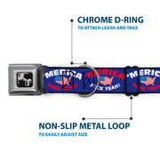Dog Bone Seatbelt Buckle Collar - 'MERICA FUCK YEAH!/USA Silhouette Blue/White/Red/US Flag