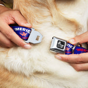 Dog Bone Seatbelt Buckle Collar - 'MERICA FUCK YEAH!/USA Silhouette Blue/White/Red/US Flag