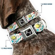 Dog Bone Black/Silver Seatbelt Buckle Collar - 90s Nineties Grid Pattern Gray/Multi Pastel