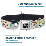 Dog Bone Black/Silver Seatbelt Buckle Collar - 90s Nineties Grid Pattern Gray/Multi Pastel