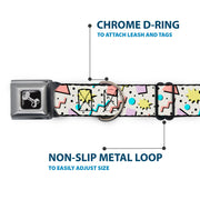 Dog Bone Black/Silver Seatbelt Buckle Collar - 90s Nineties Grid Pattern Gray/Multi Pastel