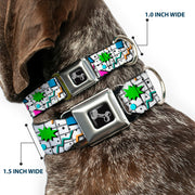 Dog Bone Black/Silver Seatbelt Buckle Collar - 90s Nineties Grid Pattern Vibrant Gray/Multi Color