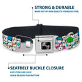Load image into Gallery viewer, Dog Bone Black/Silver Seatbelt Buckle Collar - 90s Nineties Grid Pattern Vibrant Gray/Multi Color
