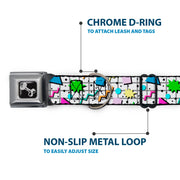 Dog Bone Black/Silver Seatbelt Buckle Collar - 90s Nineties Grid Pattern Vibrant Gray/Multi Color