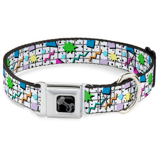 Dog Bone Black/Silver Seatbelt Buckle Collar - 90s Nineties Grid Pattern Vibrant Gray/Multi Color