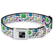 Dog Bone Black/Silver Seatbelt Buckle Collar - 90s Nineties Grid Pattern Vibrant Gray/Multi Color