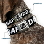 Dog Bone Black/Silver Seatbelt Buckle Collar - #DBAP Hash Tag Text Black/White