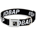 Load image into Gallery viewer, Dog Bone Black/Silver Seatbelt Buckle Collar - #DBAP Hash Tag Text Black/White
