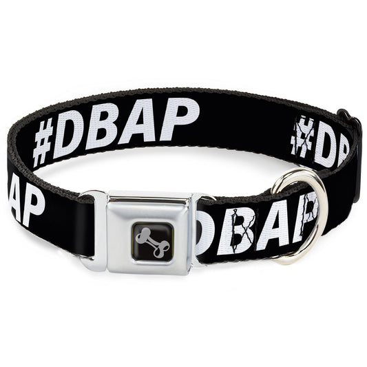 Dog Bone Black/Silver Seatbelt Buckle Collar - #DBAP Hash Tag Text Black/White