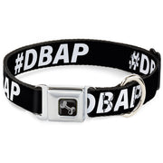 Dog Bone Black/Silver Seatbelt Buckle Collar - #DBAP Hash Tag Text Black/White