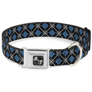Dog Bone Seatbelt Buckle Collar - Argyle Black/Gray/Turquoise