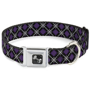 Dog Bone Seatbelt Buckle Collar - Argyle Black/Gray/Purple