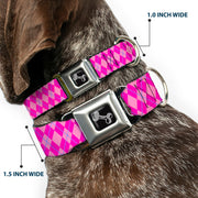 Dog Bone Seatbelt Buckle Collar - Argyle Pink/Fuchsia/Blue