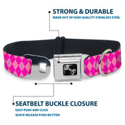 Dog Bone Seatbelt Buckle Collar - Argyle Pink/Fuchsia/Blue