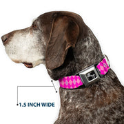 Dog Bone Seatbelt Buckle Collar - Argyle Pink/Fuchsia/Blue