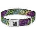 Load image into Gallery viewer, Dog Bone Seatbelt Buckle Collar - Animal Skins Rainbow/Black
