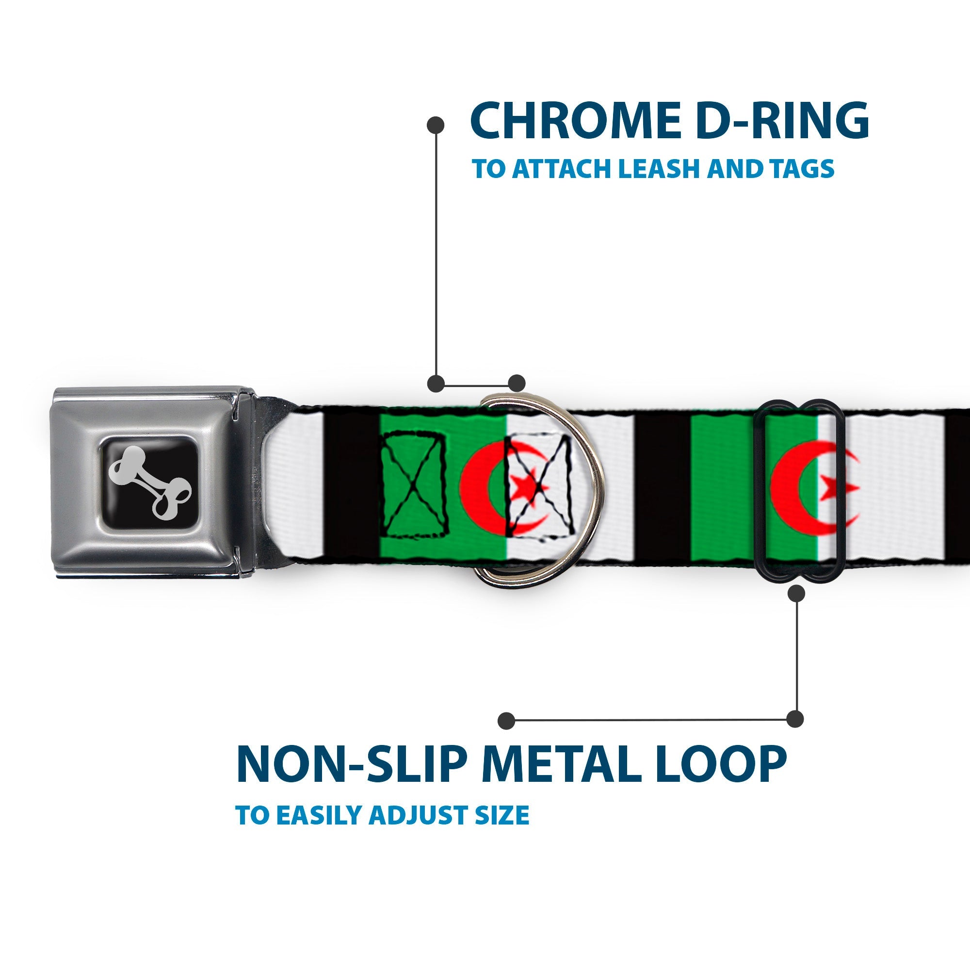 Dog Bone Seatbelt Buckle Collar - Algeria Flags