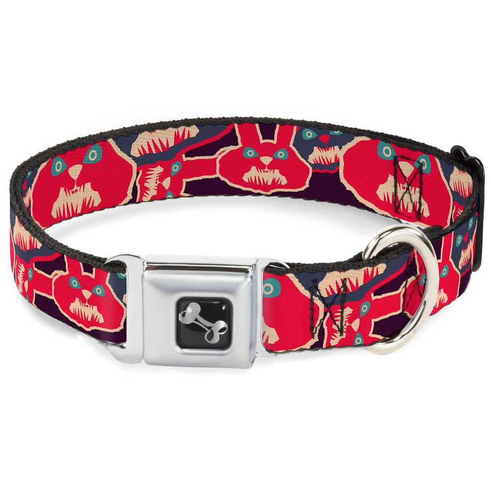 Dog Bone Seatbelt Buckle Collar - Angry Bunnies CLOSE-UP Purple/Red/Blue