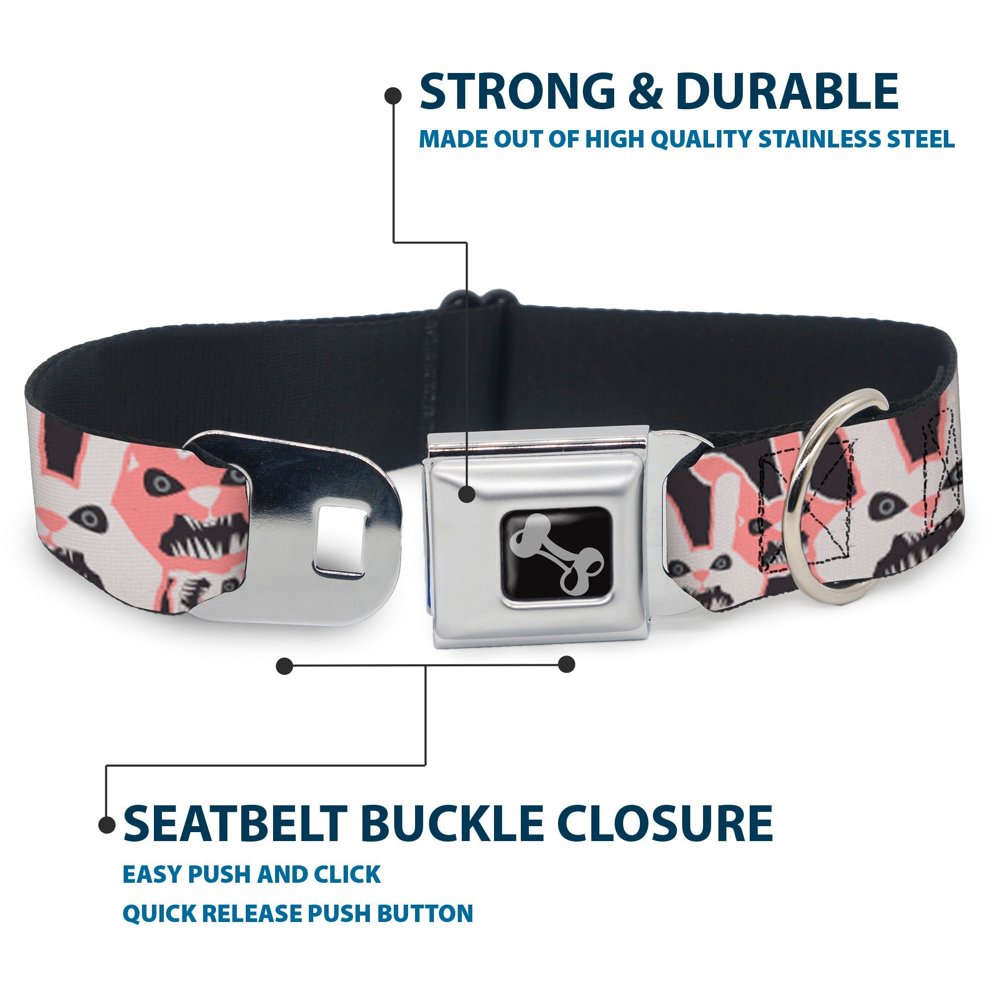 Dog Bone Seatbelt Buckle Collar - Angry Bunnies Gray/Pinks