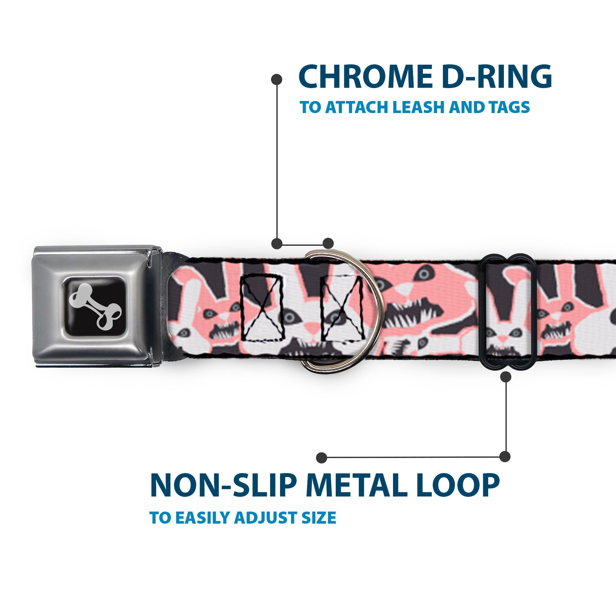 Dog Bone Seatbelt Buckle Collar - Angry Bunnies Gray/Pinks