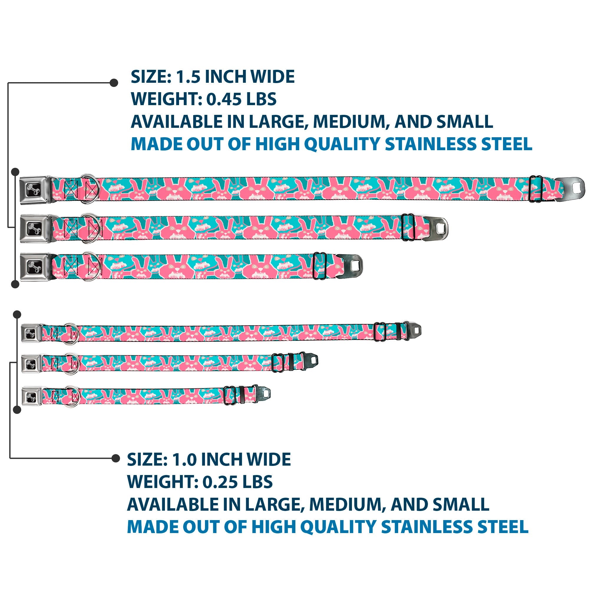Dog Bone Seatbelt Buckle Collar - Angry Bunnies Turquoise/Pinks
