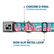 Dog Bone Seatbelt Buckle Collar - Angry Bunnies Turquoise/Pinks