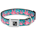 Load image into Gallery viewer, Dog Bone Seatbelt Buckle Collar - Angry Bunnies Turquoise/Pinks
