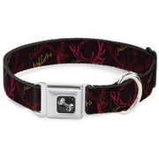 Dog Bone Seatbelt Buckle Collar - Antlers Black/Burgundy/Gold