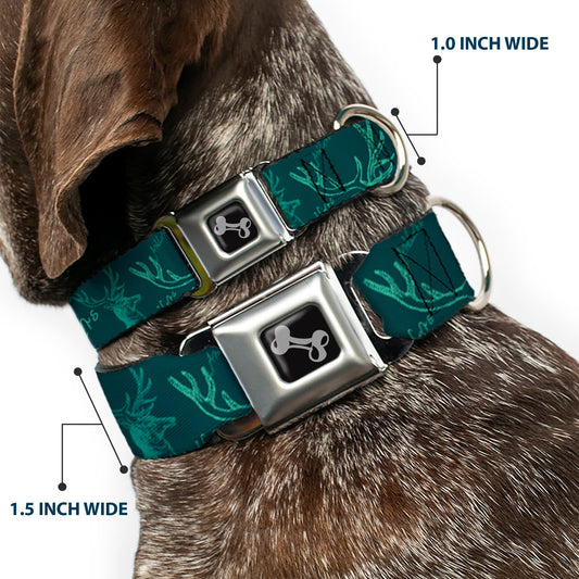 Dog Bone Seatbelt Buckle Collar - Antlers Turquoise