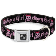 Dog Bone Seatbelt Buckle Collar - Angry Girl Black/Pink