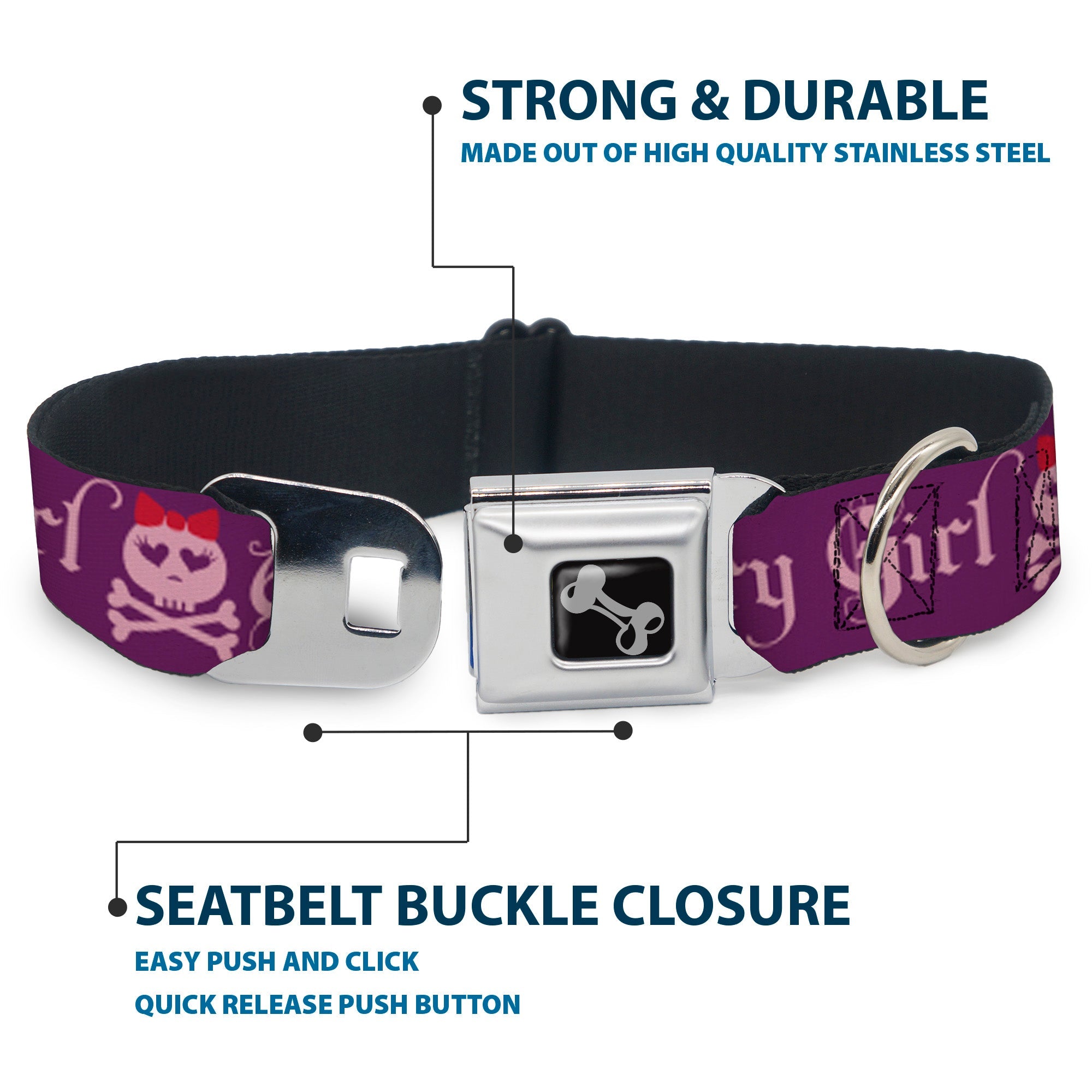 Dog Bone Seatbelt Buckle Collar - Angry Girl Purple/Pink