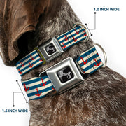 Dog Bone Seatbelt Buckle Collar - Anchors w/Stripes White/Blue/Red