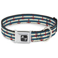 Load image into Gallery viewer, Dog Bone Seatbelt Buckle Collar - Anchors w/Stripes White/Blue/Red
