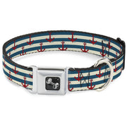 Dog Bone Seatbelt Buckle Collar - Anchors w/Stripes White/Blue/Red