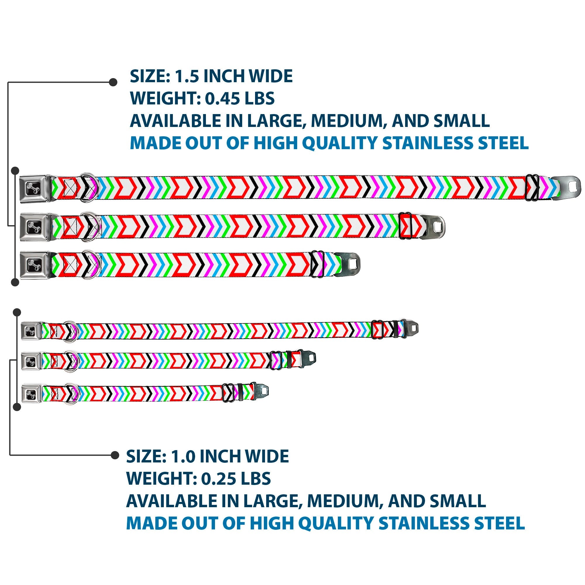 Dog Bone Seatbelt Buckle Collar - Arrows White/Multi Color