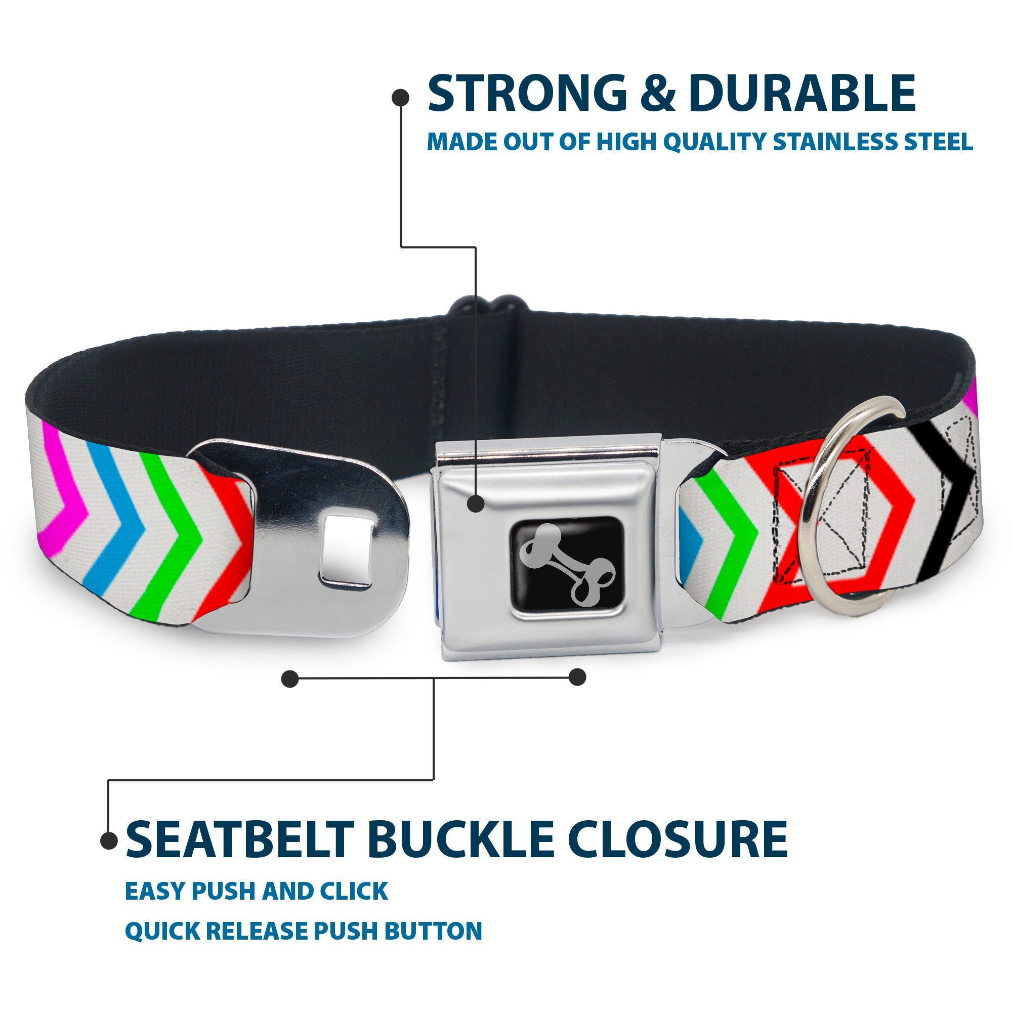 Dog Bone Seatbelt Buckle Collar - Arrows White/Multi Color