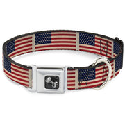 Dog Bone Seatbelt Buckle Collar - American Flag Weathered Color Repeat
